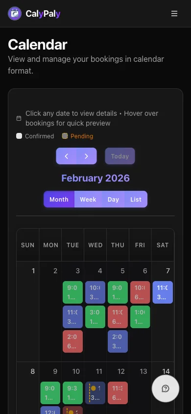 CalyPaly mobile calendar — view and manage your appointment schedule on the go