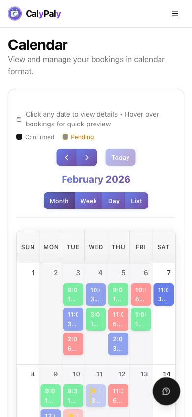 CalyPaly mobile calendar — view and manage your appointment schedule on the go